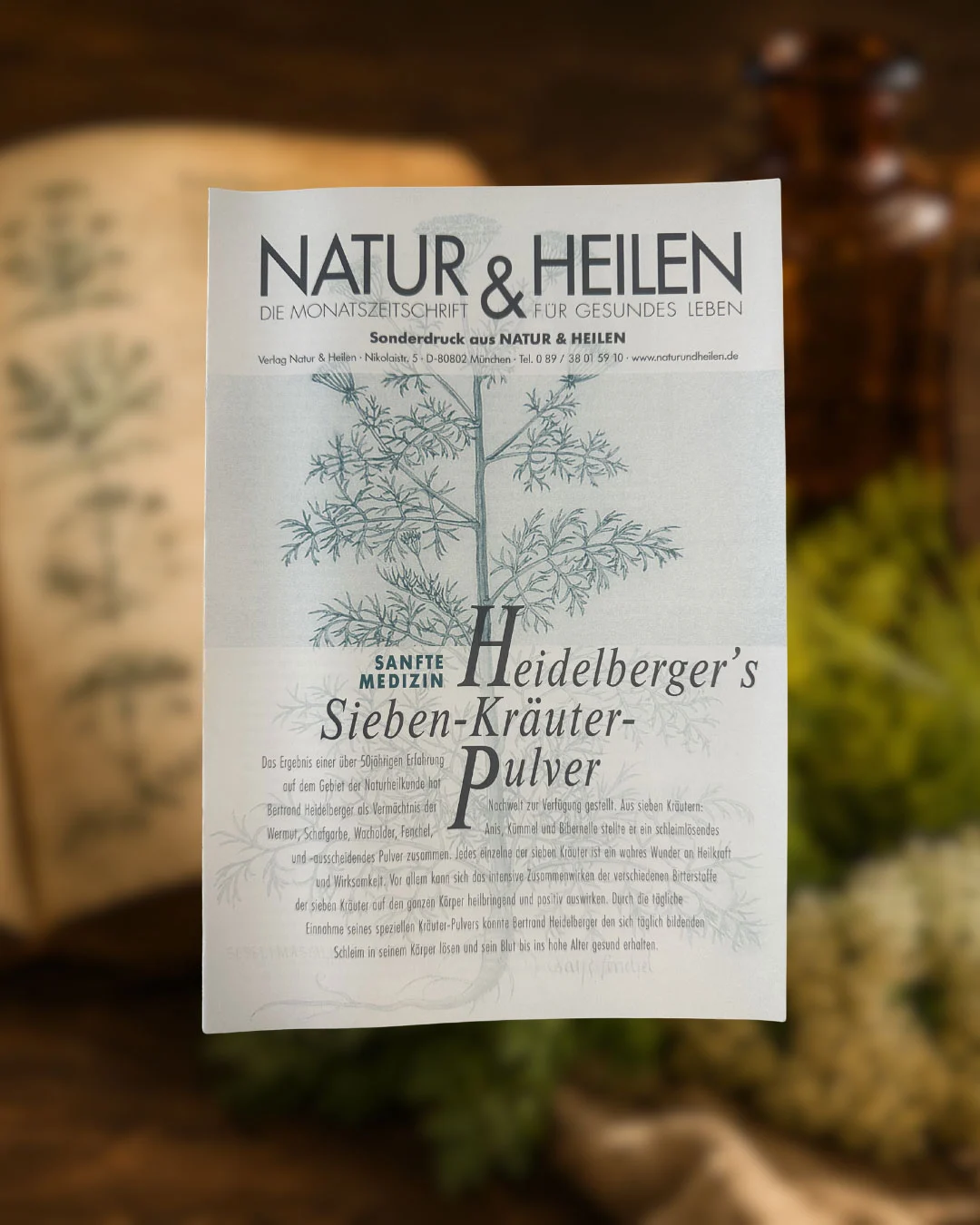 Buch Natur und Heilen auf einem natürlichen Hintergrund